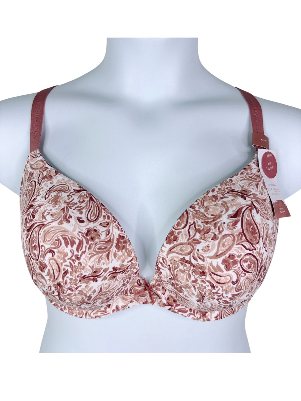 NWT Cacique Boost Plunge Push Up Bra sz 40C * White Pink Paisley Floral Print